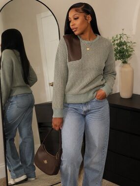 Lauren by Ralph Lauren Textured Knit Sweater in Green and Brown